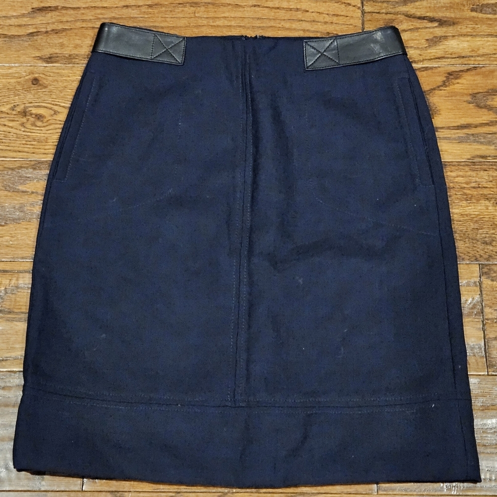 NWOT TORY BURCH Pencil Skirt with Leather Accents, Dark Navy - Size 4